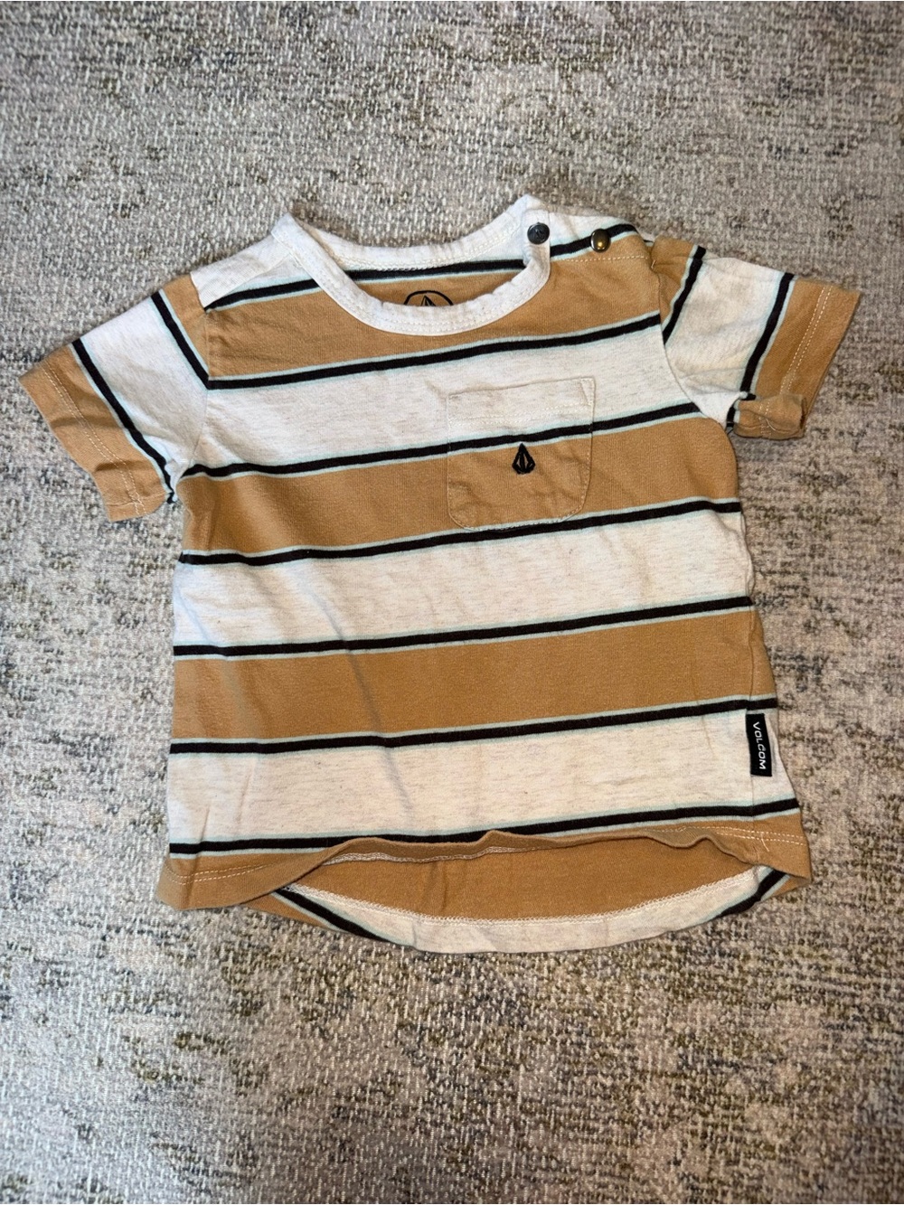 Volcom Kids Striped Short Sleeve Tee - Tan, White & Black Trim
